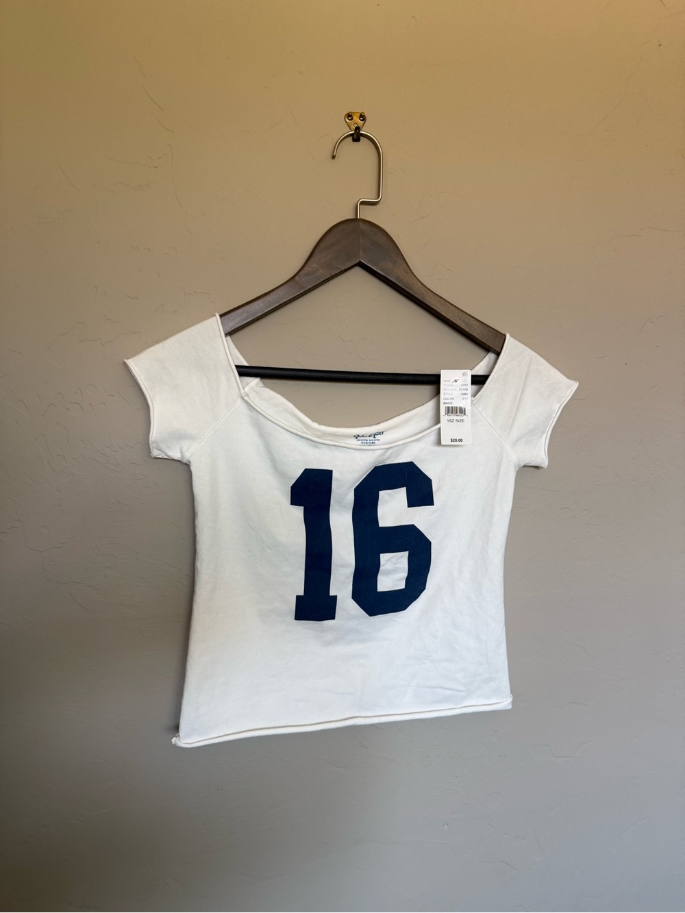 White Scoop Neck Graphic Tee with Navy '16'